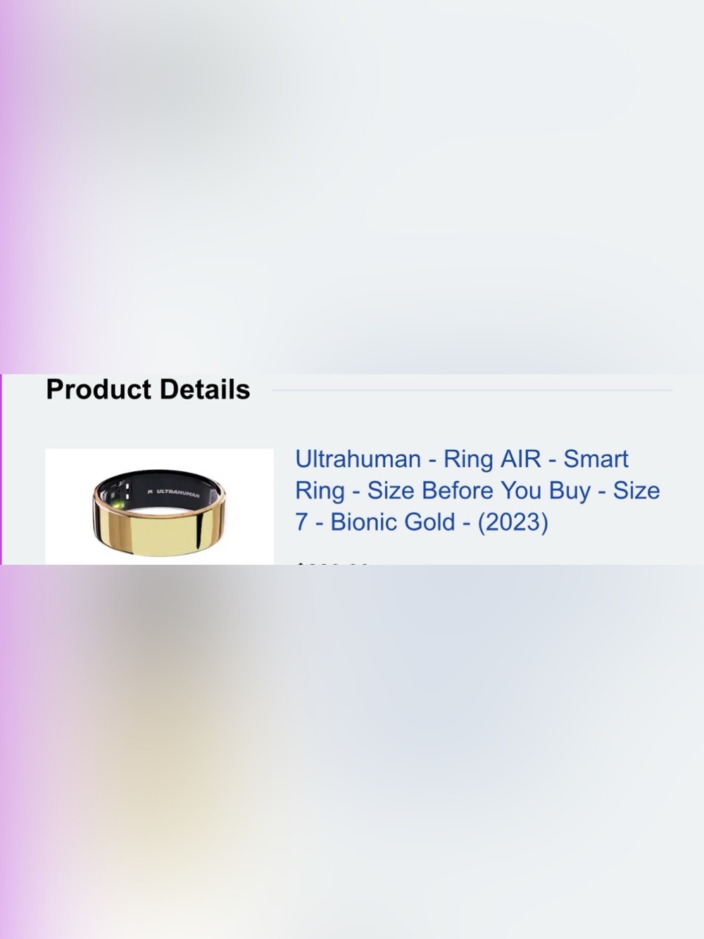 Ultrahuman Ring AIR Smart Ring in Gold - Size 7
